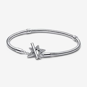 Encantos Pandora Moments Asymmetric Star T-bar Snake Plateados | PKXQGF629