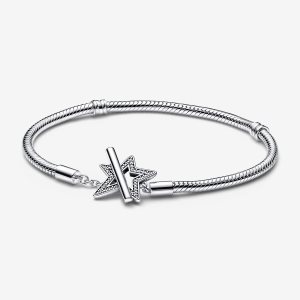 Encantos Pandora Moments Asymmetric Star T-bar Snake Plateados | SVXRJO432