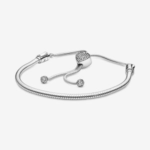 Encantos Pandora Moments Pave Clasp Snake Slider Plateados | JHMUVB975