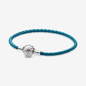 Encantos Pandora Moments Seashell Clasp Turquoise Braided Plateados | EDAJRG420