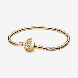 Encantos Pandora Moments Sparkling Crown O Snake Dorados | QOTEJB831