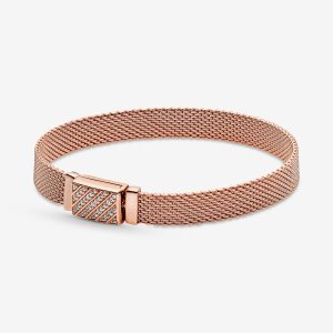 Encantos Pandora Reflexions Long Clasp Pave Rosas Dorados | QCYIGK107