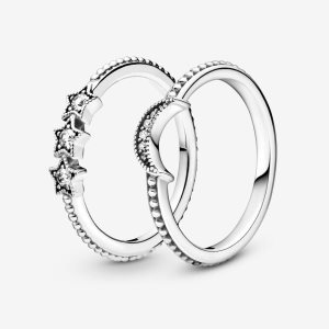 Juegos De Anillos Pandora Celestial Moon & Stars Plateados | KZVBIP235