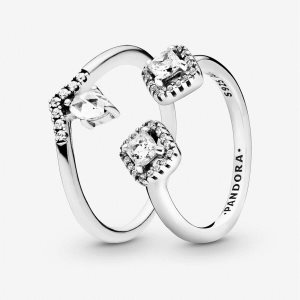 Juegos De Anillos Pandora Classic Sparkling Crown Wishbone Open Multicolor | QVDSBH890