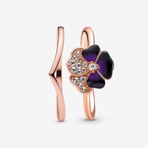 Juegos De Anillos Pandora Deep Purple Pansy Flower Wishbone Multicolor | AQBYRP643