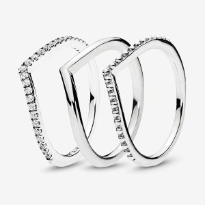 Juegos De Anillos Pandora Sparkling Wishbone Stacking Plateados | ZPDTCA593