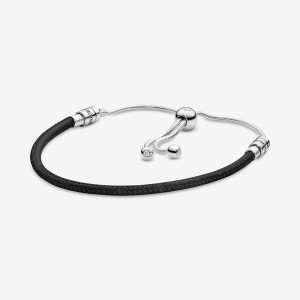 Leather Pandora Cuero Slider Plateados | RDZBSI872