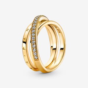 Meñique Pandora Crossover Pave Triple Dorados | GWQUYH809