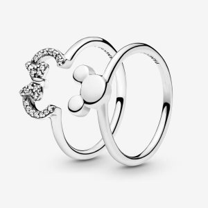 Meñique Pandora Disney Mickey Minnie Mouse Silhouette Puzzle Plateados | LRYVGT395