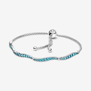 Non-Charms Pandora Blue Wavy Slider Plateados | QNBSUK782