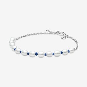 Non-Charms Pandora Treated Freshwater Cultured Pearl Blue Cord Plateados | ELUBTJ916