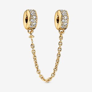 Safety Pandora Clear Pave Clip Dorados | DHSYLZ814