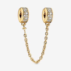 Safety Pandora Clear Pave Clip Dorados | SXRJAD706