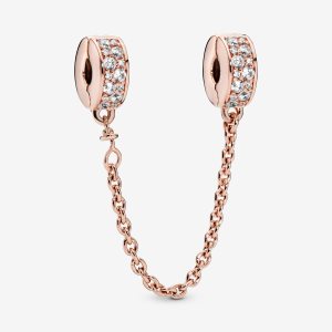 Safety Pandora Clear Pave Clip Rosas Dorados | GVJEZA734