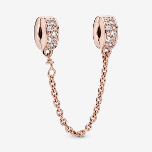 Safety Pandora Clear Pave Clip Rosas Dorados | JBARVY089