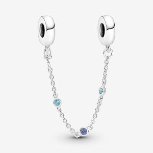 Safety Pandora Triple Blue Stone Plateados | YAHBXM410