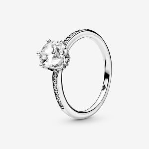 Solitario Pandora Clear Sparkling Crown Plateados | HZMAOL047