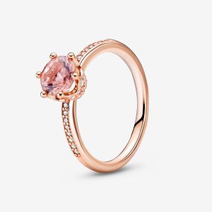 Solitario Pandora Pink Sparkling Crown Rosas Dorados | FQEBNI806