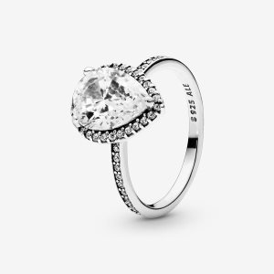 Solitario Pandora Radiant Teardrop with Cubic Zirconia Plateados | HCAFNG658