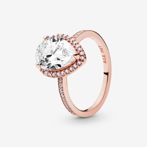 Solitario Pandora Sparkling Teardrop Rosas Dorados | HJCAST387