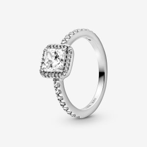 Solitario Pandora Square Sparkle Plateados | PTCAMB948